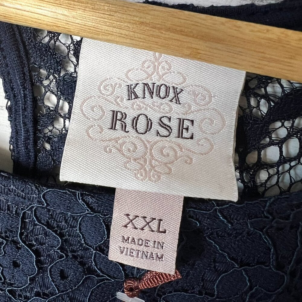 Knox Rose Blouse Womens Size XXL Navy Indigo Ink Floral Lace Babydoll Top - Picture 2 of 16